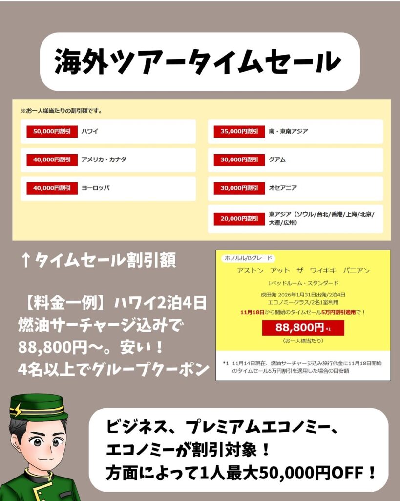 海外航空券＋宿泊も最大50,000円割引でお得