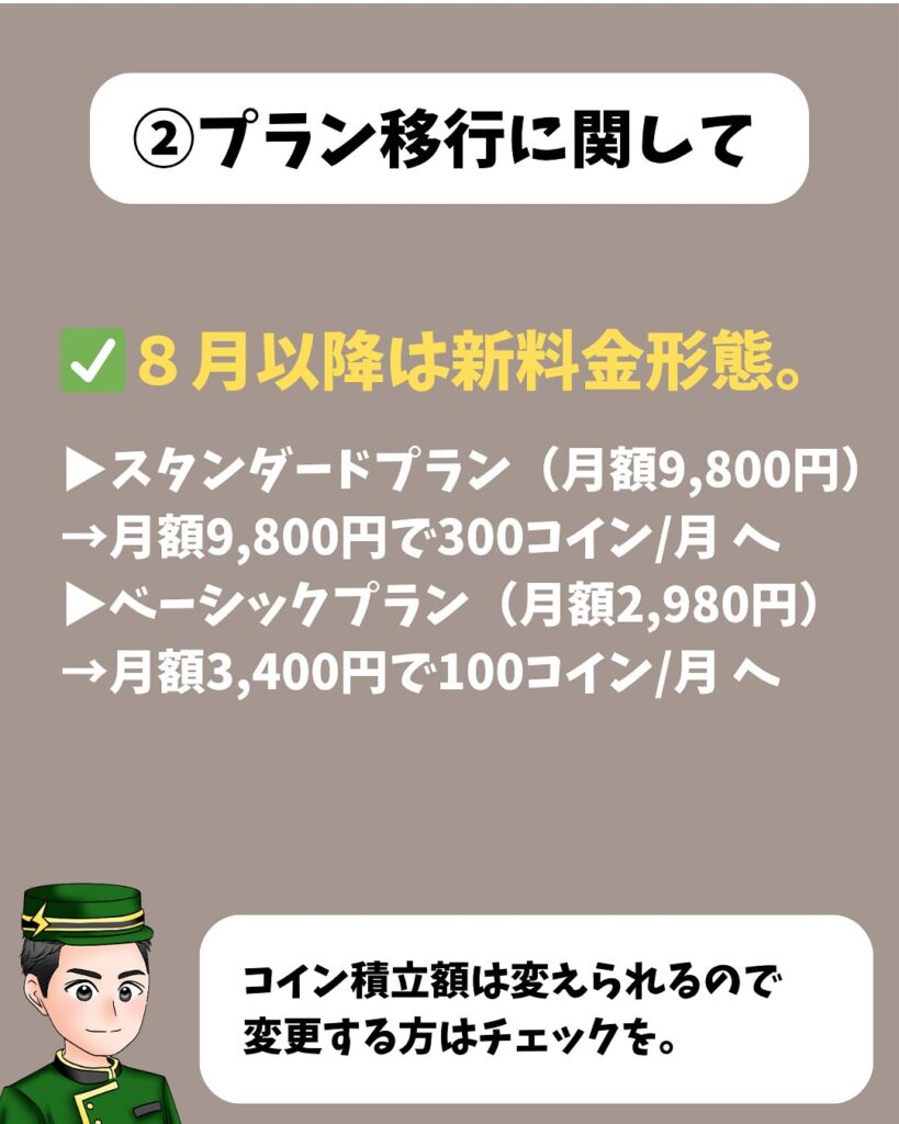 プラン(料金体系)は「月額会費+コイン積立」へ