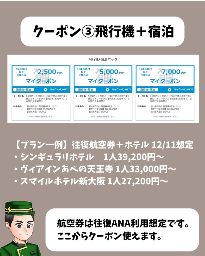 飛行機+宿泊パックに使えるクーポン